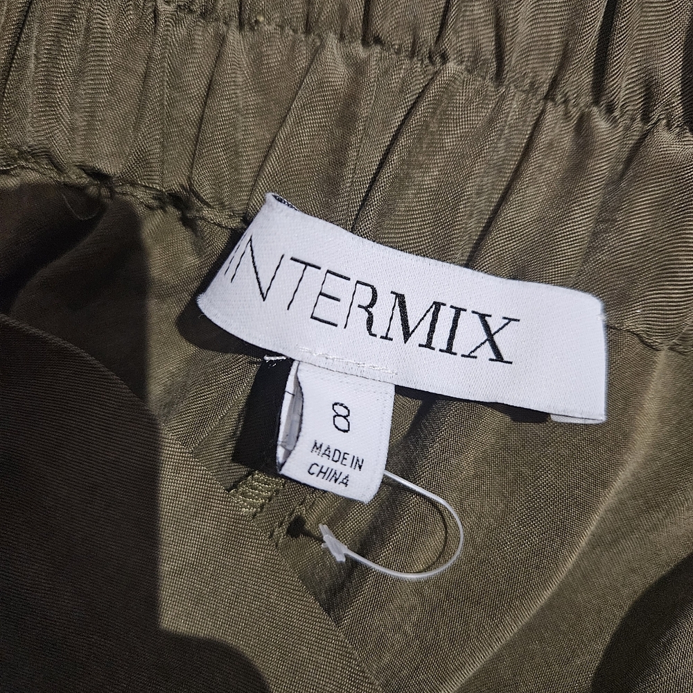 Intermix Lindy Tie-Waist Pants Olive Green Satin Jogger Size 8 - Picture 8 of 9